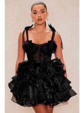 Fashion Nova Bronx & Banco Floral Statement Designer Embellished Black Dress M L